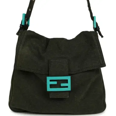 Fendi Vintage Fendi Mama Baguette Bag Dark Olive Jersey Silver Hardware | Thumbnail 1 Fendi Vintage Fendi Mama Baguette Bag Dark Olive Jersey Silver Hardware | Thumbnail 1