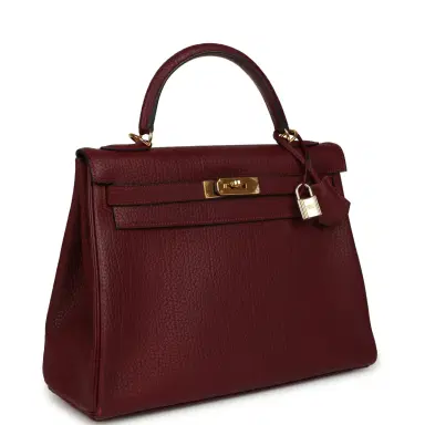 HERMÈS Vintage Hermes Kelly Retourne 32 Rouge H Fjord Gold Hardware | Thumbnail 2
