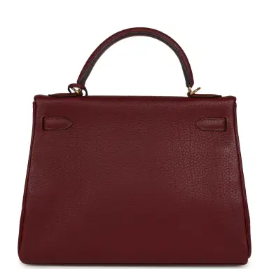 HERMÈS Vintage Hermes Kelly Retourne 32 Rouge H Fjord Gold Hardware | Thumbnail 4