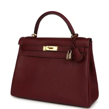 HERMÈS Vintage Hermes Kelly Retourne 32 Rouge H Fjord Gold Hardware | Thumbnail 5