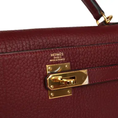 HERMÈS Vintage Hermes Kelly Retourne 32 Rouge H Fjord Gold Hardware | Thumbnail 7