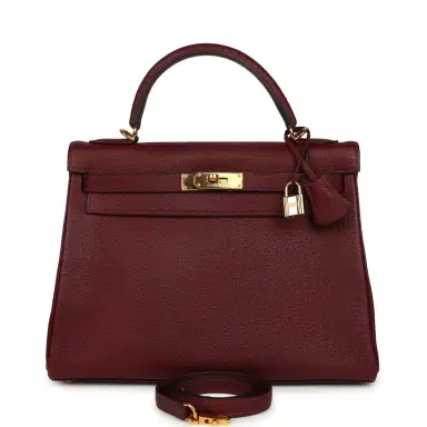 HERMÈS Vintage Hermes Kelly Retourne 32 Rouge H Fjord Gold Hardware | Thumbnail 1