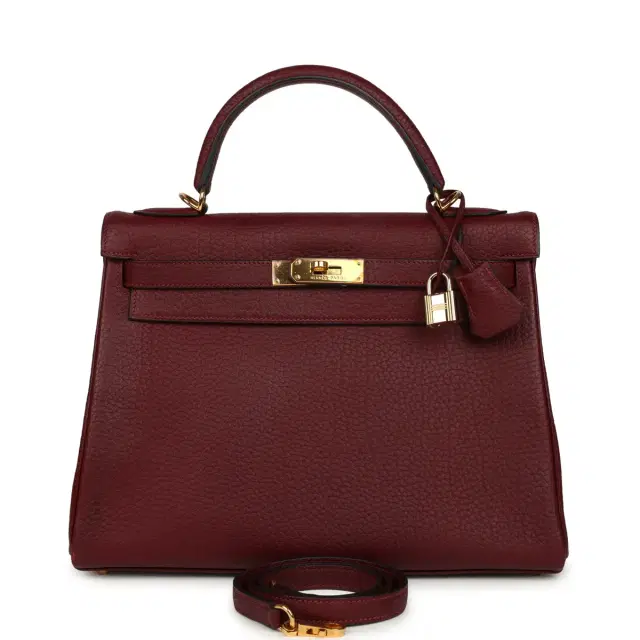 HERMÈS Vintage Hermes Kelly Retourne 32 Rouge H Fjord Gold Hardware