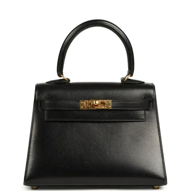 HERMÈS Vintage Hermes Kelly Sellier 20 Black Box Gold Hardware