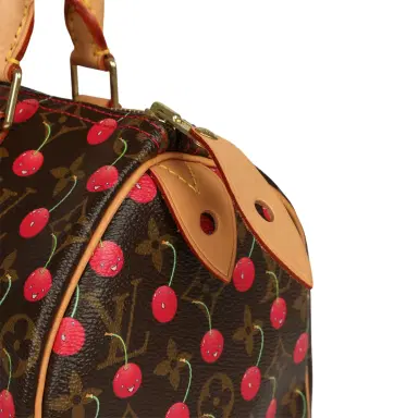 Louis Vuitton Vintage Louis Vuitton x Takashi Murkami Cheries Speedy 25 Brown and Red Cherry Monogram Gold Hardware | Thumbnail 9
