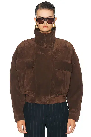 Saint Laurent Suede Funnel Neck Jacket