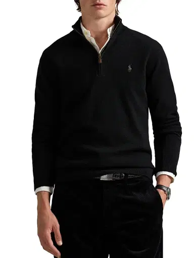Polo Ralph Lauren Men's Logo Wool Quarter-Zip Sweater - Polo Black | Thumbnail 3