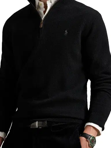 Polo Ralph Lauren Men's Logo Wool Quarter-Zip Sweater - Polo Black | Thumbnail 5