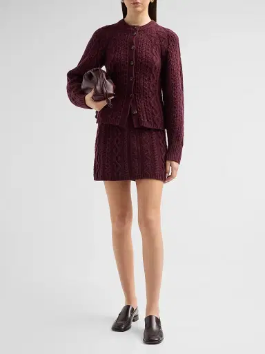 Guest In Residence Women's Cable Sculpted Cashmere-Wool Crewneck Cardigan - Fig | Thumbnail 2