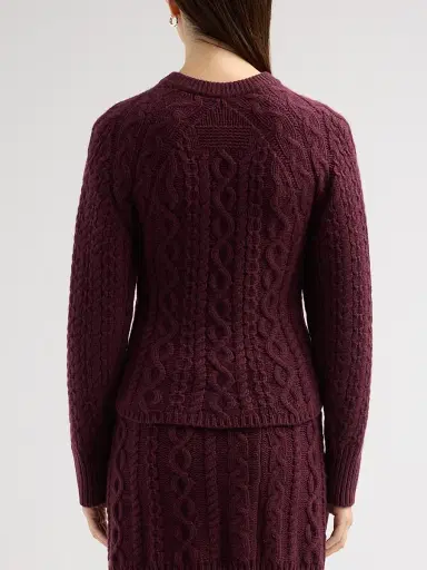 Guest In Residence Women's Cable Sculpted Cashmere-Wool Crewneck Cardigan - Fig | Thumbnail 3