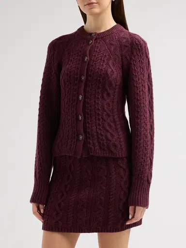 Guest In Residence Women's Cable Sculpted Cashmere-Wool Crewneck Cardigan - Fig | Thumbnail 4