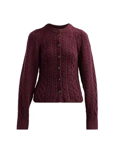 Guest In Residence Women's Cable Sculpted Cashmere-Wool Crewneck Cardigan - Fig | Thumbnail 1