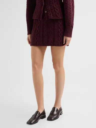 Guest In Residence Women's Cable-Knit Cashmere-Wool Mini Skirt - Fig | Thumbnail 4