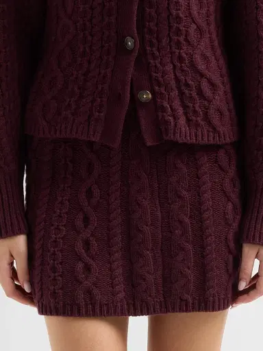 Guest In Residence Women's Cable-Knit Cashmere-Wool Mini Skirt - Fig | Thumbnail 5