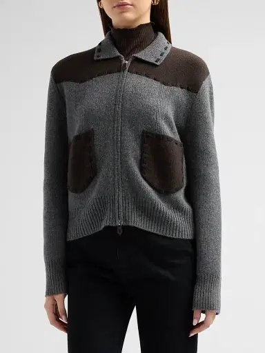 Guest In Residence Women's Saddle Up Cashmere-Wool Jacket - Charcoal Burnt Cocoa | Thumbnail 4
