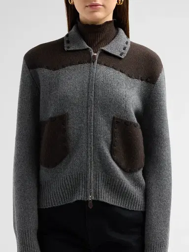 Guest In Residence Women's Saddle Up Cashmere-Wool Jacket - Charcoal Burnt Cocoa | Thumbnail 5