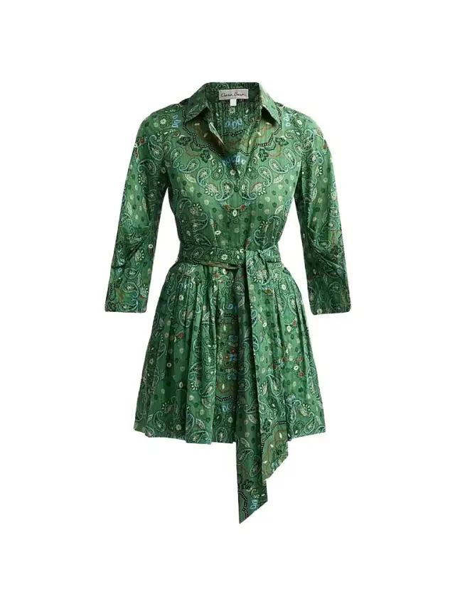 Cara Cara Women's Raya Paisley Cotton Voile Mini Shirtdress - Bandana Green