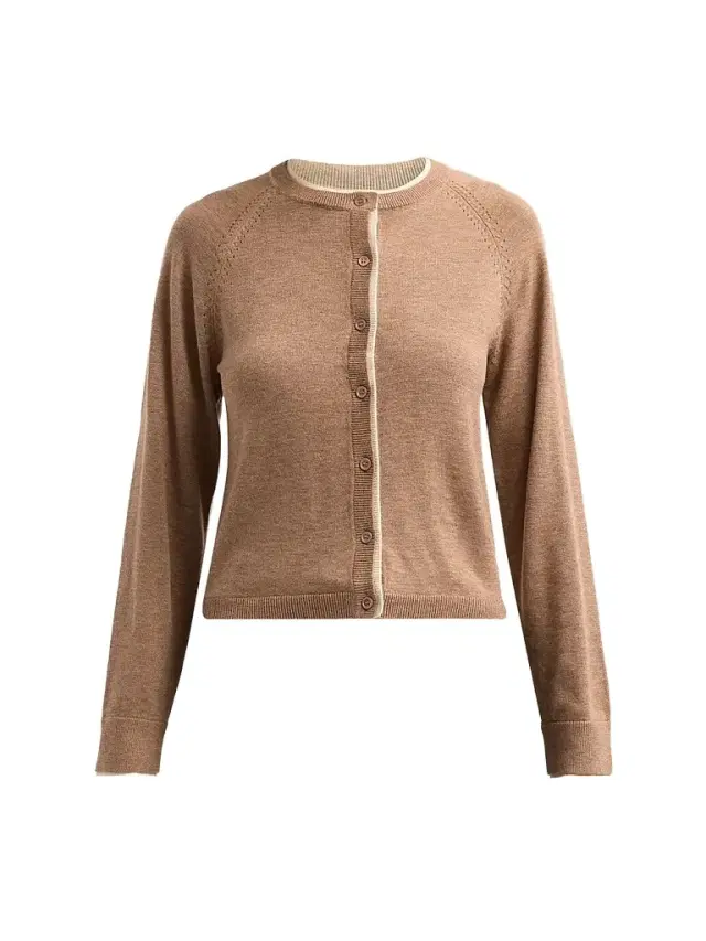 Design History Women's Anna Crewneck Cardigan - Fawn Combo