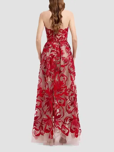 Elie Saab Women's Velvet & Sequins Embroidered Tulle Gown - Sunset Flame - Size 6 | Thumbnail 3