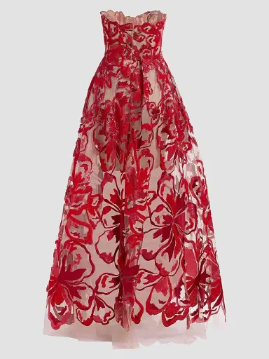 Elie Saab Women's Velvet & Sequins Embroidered Tulle Gown - Sunset Flame - Size 6 | Thumbnail 4