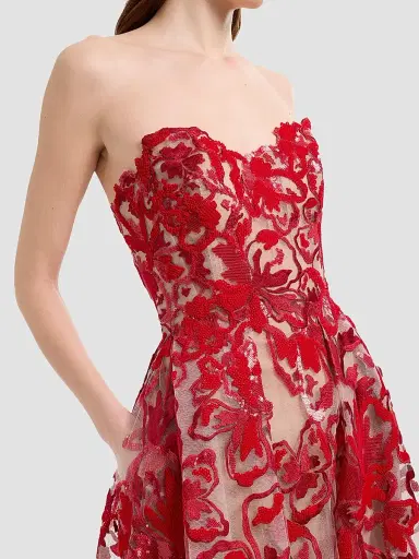 Elie Saab Women's Velvet & Sequins Embroidered Tulle Gown - Sunset Flame - Size 6 | Thumbnail 5