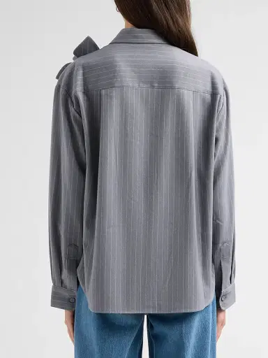 Aknvas Women's Flor 3D Rose Pinstripe Top - Grey White | Thumbnail 3 Aknvas Women's Flor 3D Rose Pinstripe Top - Grey White | Thumbnail 3
