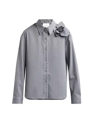 Aknvas Women's Flor 3D Rose Pinstripe Top - Grey White | Thumbnail 1 Aknvas Women's Flor 3D Rose Pinstripe Top - Grey White | Thumbnail 1