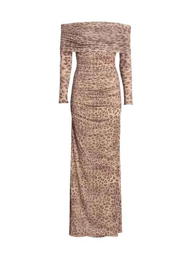 Lapointe Women's Printed Jersey Off-The-Shoulder Maxi Dress - Snow Leopard