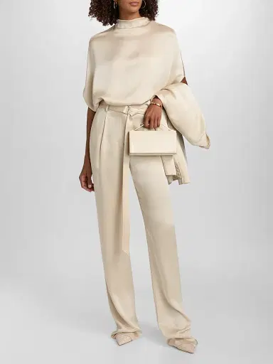 Lapointe Women's Satin Belted Pants - Sand | Thumbnail 2