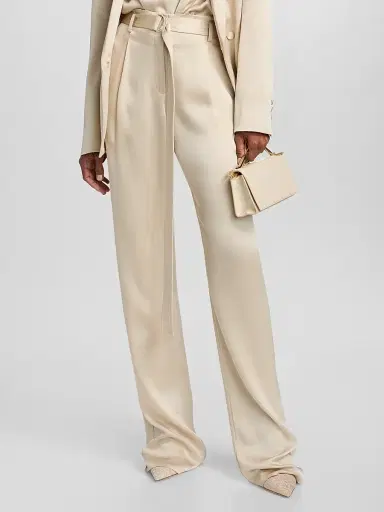 Lapointe Women's Satin Belted Pants - Sand | Thumbnail 3