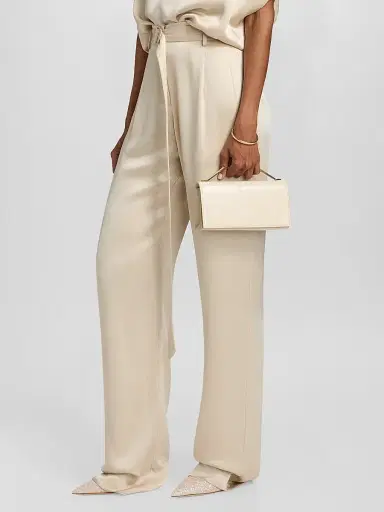 Lapointe Women's Satin Belted Pants - Sand | Thumbnail 4