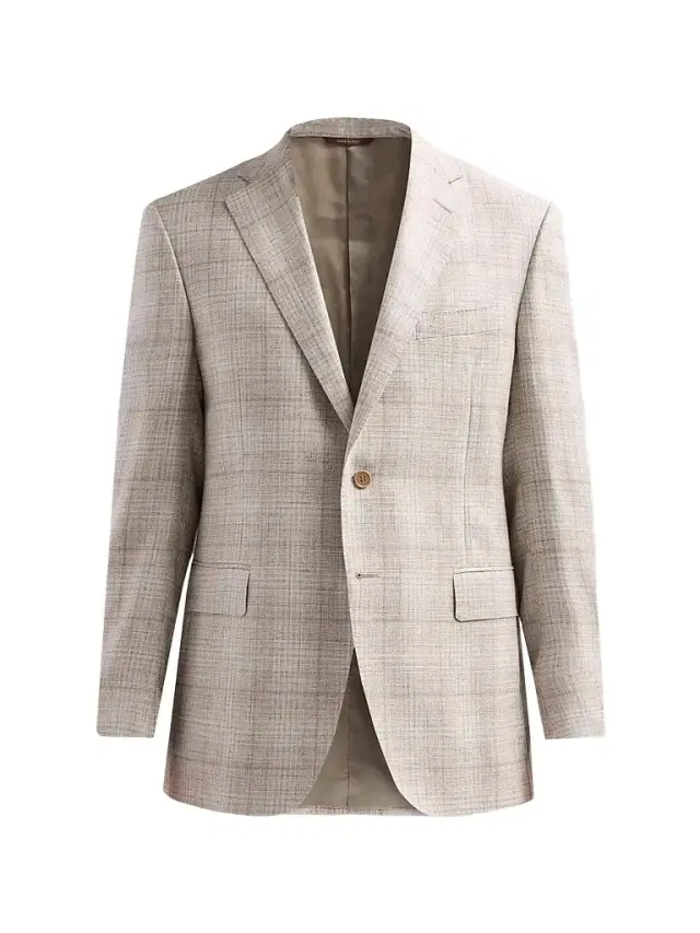 Canali Men's Abstract Plaid Wool-Silk-Linen Sport Coat - Beige