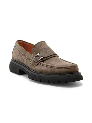 Ferragamo Men's Andover Suede Lug Sole Loafers - Elefante | Thumbnail 2 Ferragamo Men's Andover Suede Lug Sole Loafers - Elefante | Thumbnail 2