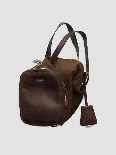 Prada Women's Nylon and Leather Foldable Mini Duffel Bag - Brown | Thumbnail 3 Prada Women's Nylon and Leather Foldable Mini Duffel Bag - Brown | Thumbnail 3