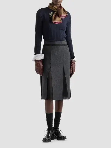 Prada Women's Double Wool Midi-Skirt - Dark Grey | Thumbnail 2