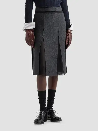 Prada Women's Double Wool Midi-Skirt - Dark Grey | Thumbnail 3