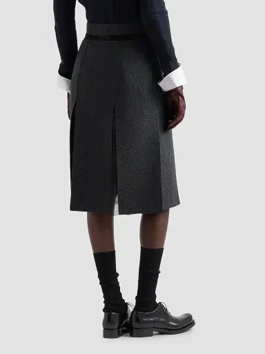 Prada Women's Double Wool Midi-Skirt - Dark Grey | Thumbnail 5