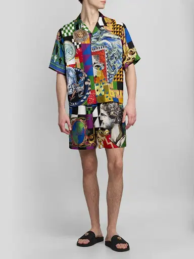 Versace Men's Medusa Collage Silk Twill Camp Shirt | Thumbnail 2