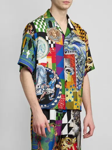 Versace Men's Medusa Collage Silk Twill Camp Shirt | Thumbnail 4