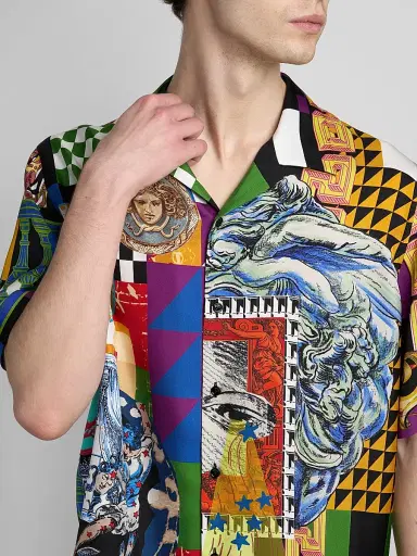 Versace Men's Medusa Collage Silk Twill Camp Shirt | Thumbnail 5