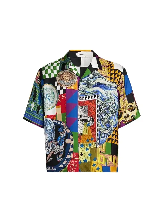 Versace Men's Medusa Collage Silk Twill Camp Shirt