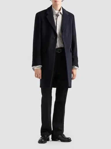 Prada Men's Single-Breasted Wool and Cashmere Coat - Blue | Thumbnail 2