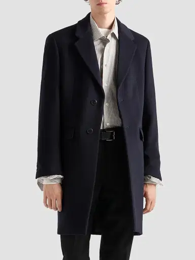 Prada Men's Single-Breasted Wool and Cashmere Coat - Blue | Thumbnail 3