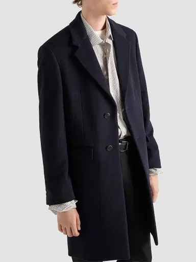 Prada Men's Single-Breasted Wool and Cashmere Coat - Blue | Thumbnail 4