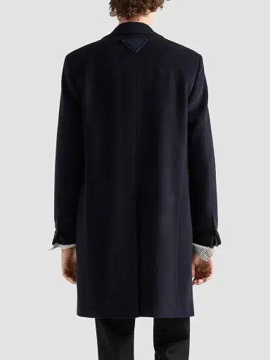 Prada Men's Single-Breasted Wool and Cashmere Coat - Blue | Thumbnail 5