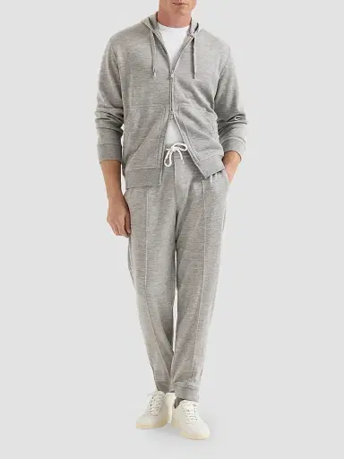 Brunello Cucinelli Men's Cashmere and Silk French Terry Hooded Sweatshirt | Thumbnail 2 Brunello Cucinelli Men's Cashmere and Silk French Terry Hooded Sweatshirt | Thumbnail 2