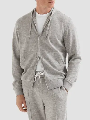 Brunello Cucinelli Men's Cashmere and Silk French Terry Hooded Sweatshirt | Thumbnail 3 Brunello Cucinelli Men's Cashmere and Silk French Terry Hooded Sweatshirt | Thumbnail 3