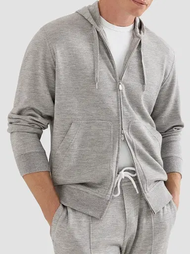 Brunello Cucinelli Men's Cashmere and Silk French Terry Hooded Sweatshirt | Thumbnail 5 Brunello Cucinelli Men's Cashmere and Silk French Terry Hooded Sweatshirt | Thumbnail 5