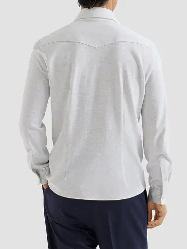 Brunello Cucinelli Men's Cotton Piqué Western Shirt - Pearl - Size XXXXL | Thumbnail 3 Brunello Cucinelli Men's Cotton Piqué Western Shirt - Pearl - Size XXXXL | Thumbnail 3