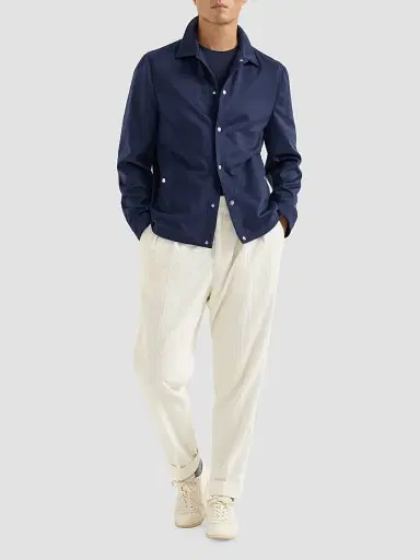 Brunello Cucinelli Men's Lightweight Cashmere Flannel Outerwear Jacket - Royale Blue | Thumbnail 2
